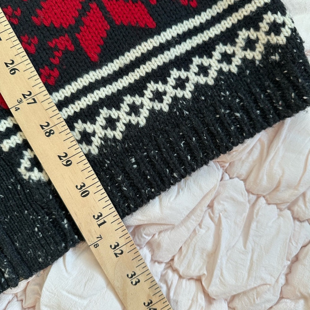 Vintage Wool Blend Christmas Cardigan Black Red L Sweater Classiques Entier - Picture 6 of 8